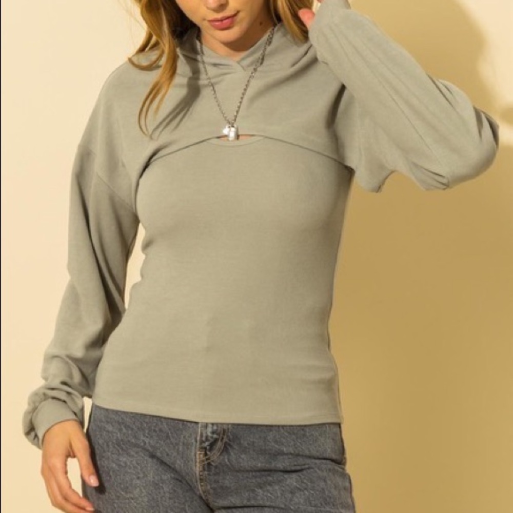 NEW Boutique 2PC Cropped Sweatshirt Sage Size Medium Trendy!
